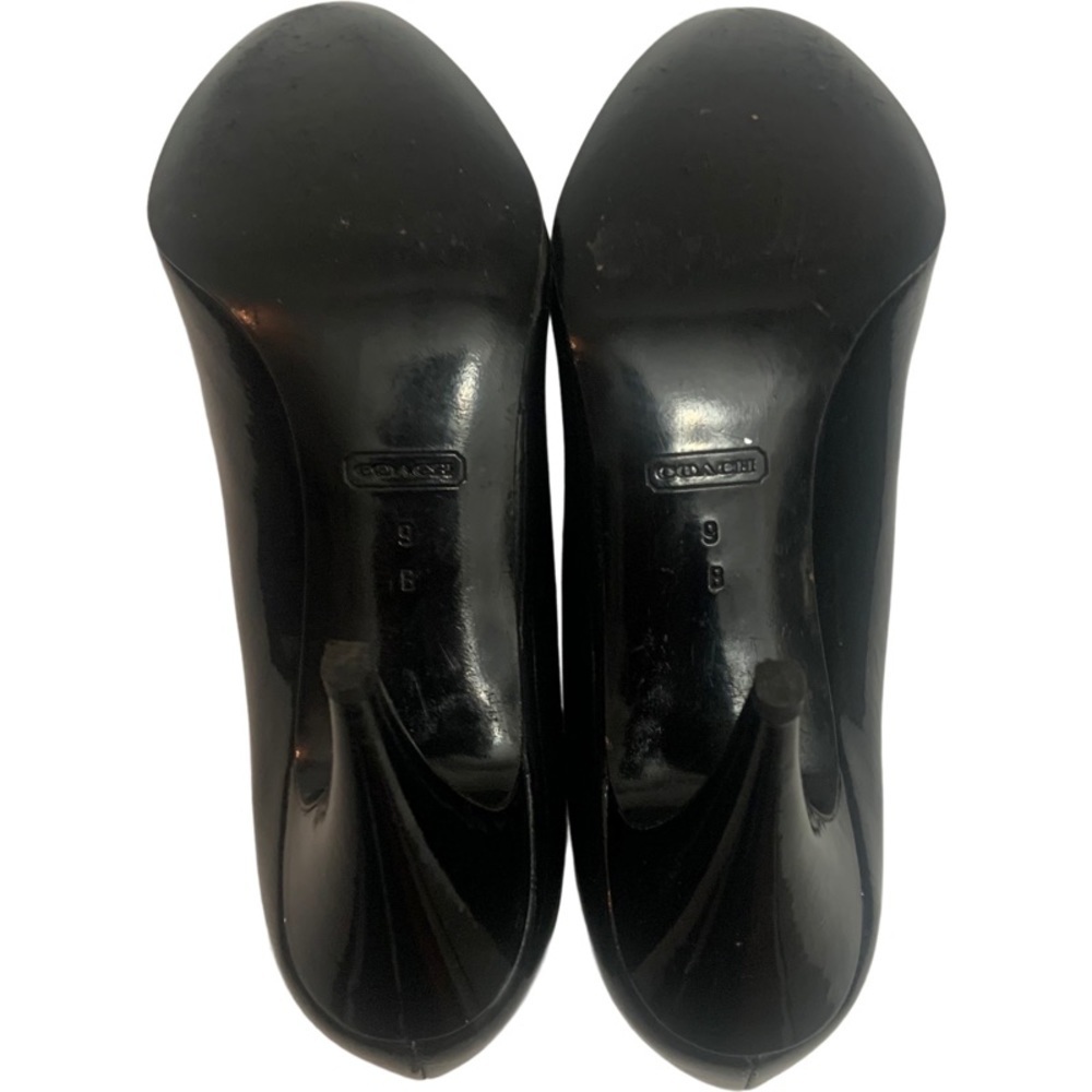 Coach Black Patent Leather Signature Double C’s Gold Metal Detail 4” Heel Pumps - Picture 13 of 14